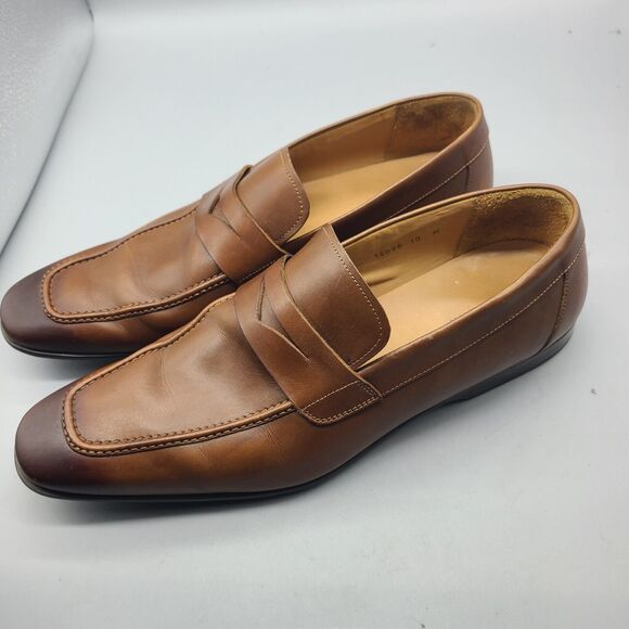 Magnanni Vince Penny Loafers Men’s 10 M Chestnut Leather Slip On Shoes